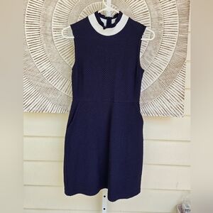 French Connection Sleeveless Mock Neck Mini Dress w Pockets Sz 4 Navy & White